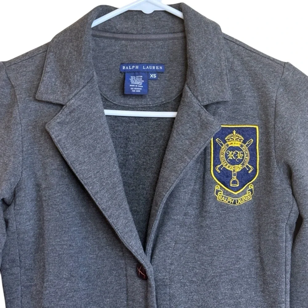 Ralph Lauren Polo Gray Women's Blazer Crest Patch Cotton Blend soft - XS - Picture 2 of 6